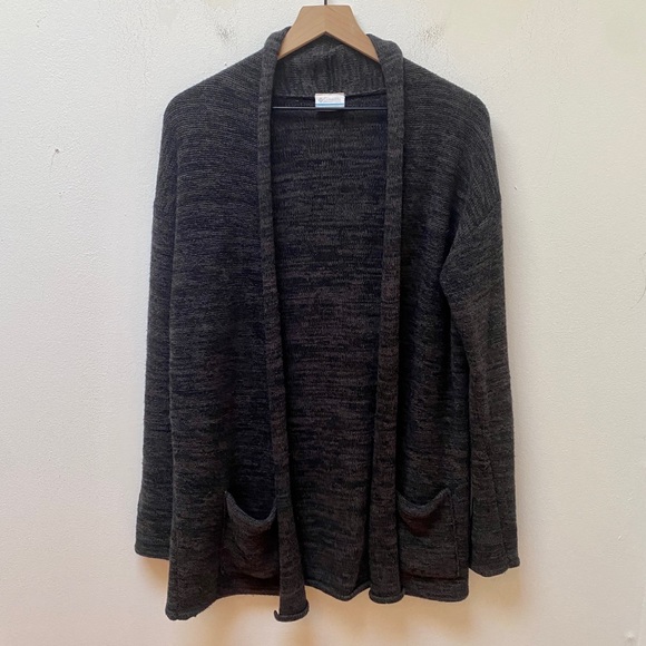 Columbia Rocky Range Black/Gray Heathered Wool Blend Long Cardigan Women’s Sz S - Picture 2 of 11